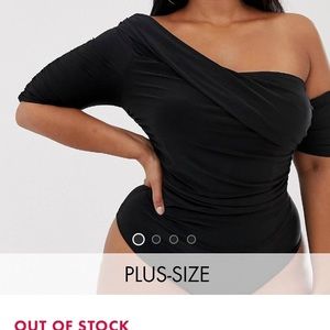 Club L London Plus one shoulder ruched bodysuit